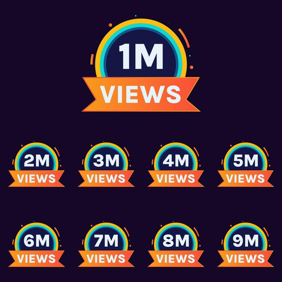 views celebration banner design for thumbnail design 1m to 9 million plus views badge set vector