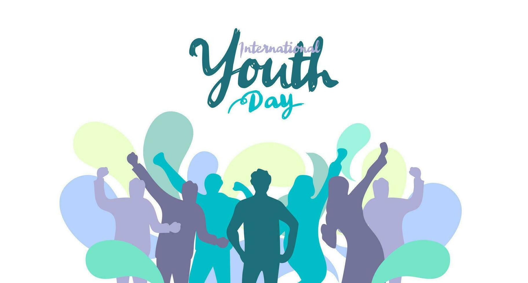 International Youth Day Banner With Calligraphy Hand Drawn Young People Sillhouette vector