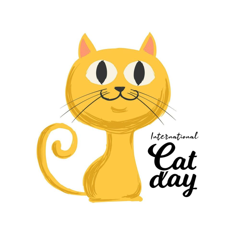 Simple International Cat Day Banner With Hand Drawn Smiling Cat Illustration vector