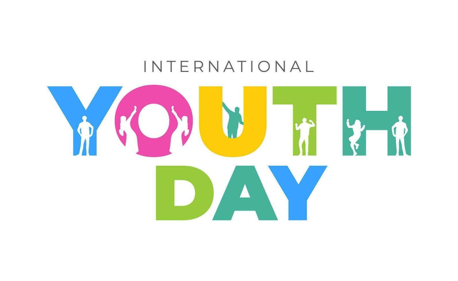 Simple Colorful International Youth Day Logo Bold Typography and Young People Silhouette vector