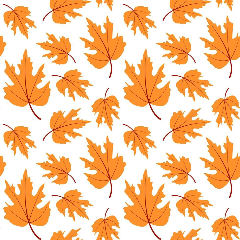 Vector seamless pattern of yellow autumn maple leaves. Autumn Background