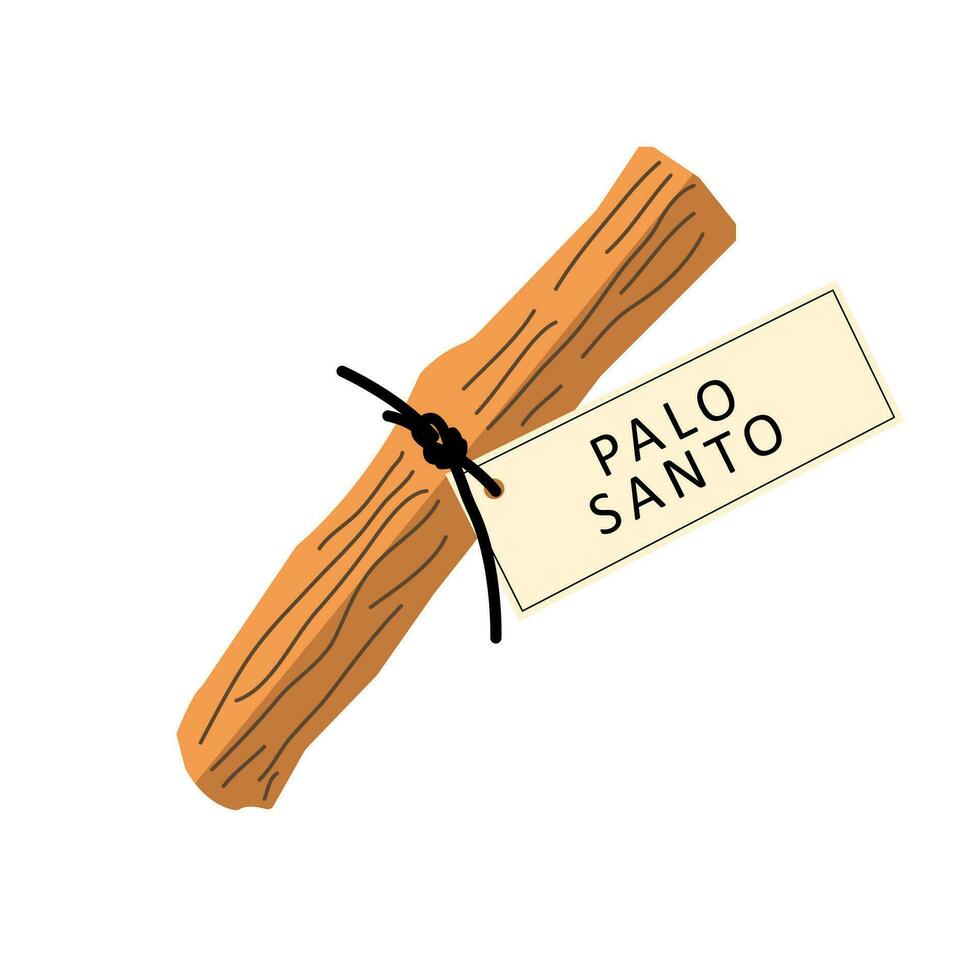 Palo Santo stick rewound with a ribbon with the tag Palo Santo . Palo Santo on a white background vector
