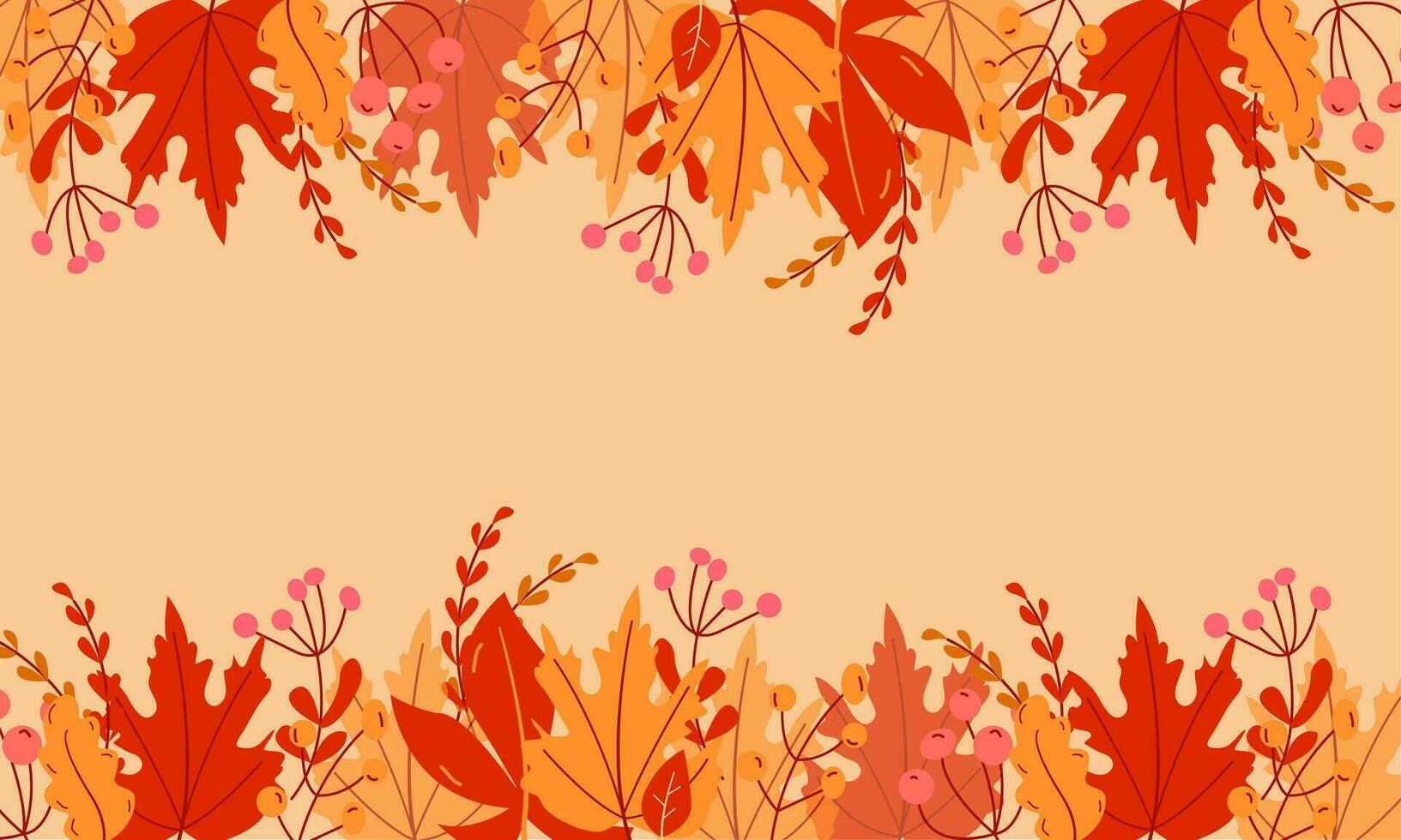 rosado roble y amarillo arce hojas, ramas y bayas otoño antecedentes. vector ilustración