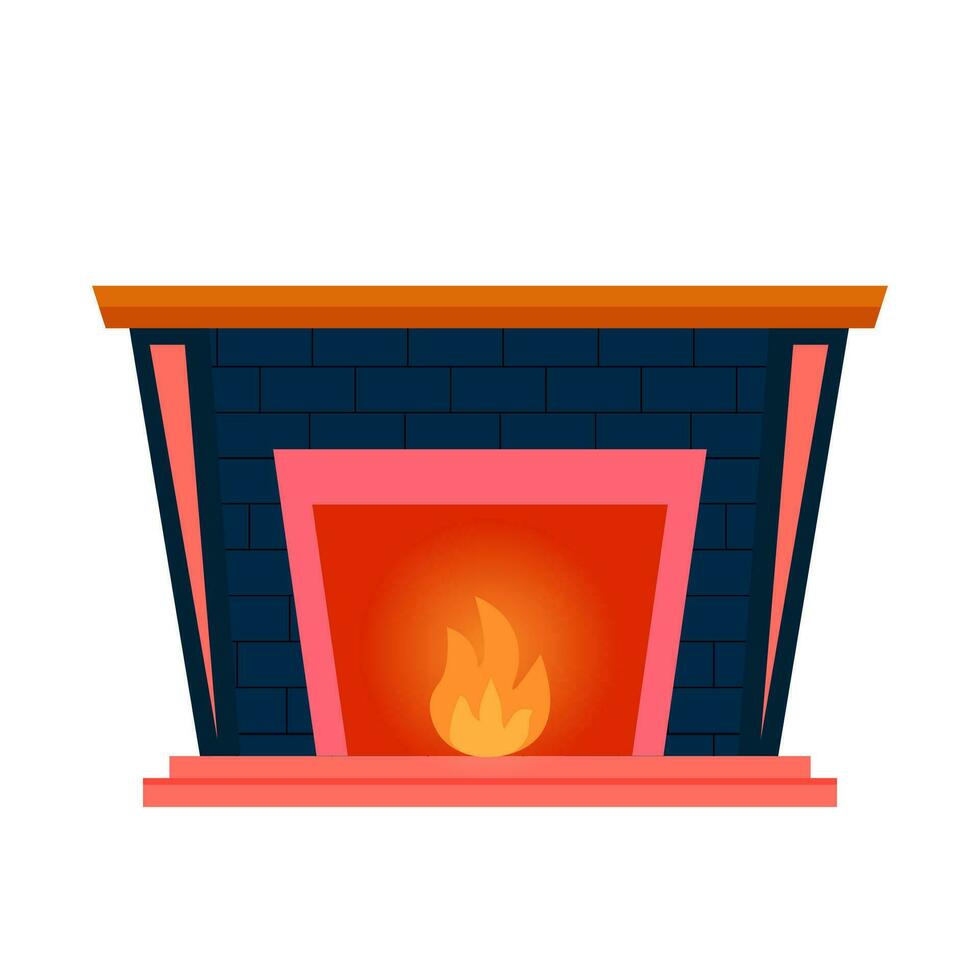 Fireplace with fire inside on white background illustration vector