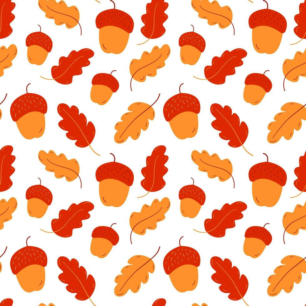 Vector seamless pattern of autumn acorns and oak leaves. Autumn Background