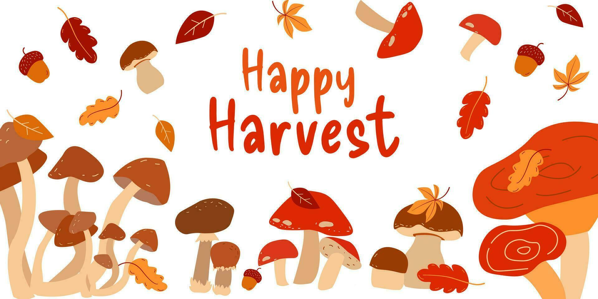 Happy harvest. Autumn illustration with mushrooms and leaves. vector