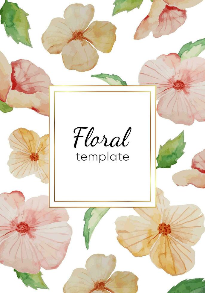 Watercolor pink Violet flowers and leaves cover vector