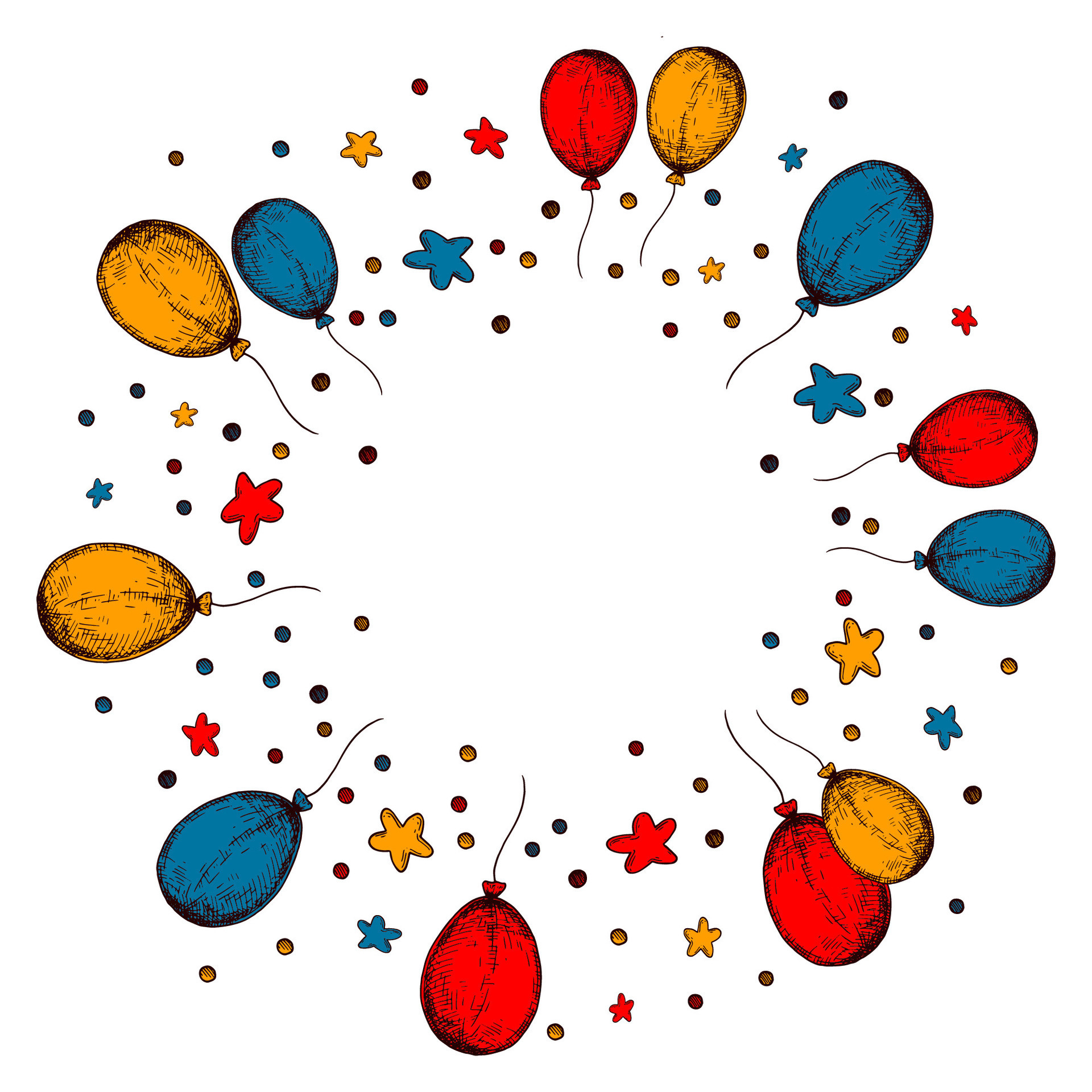 Balloon festive frame. Hand drawn birthday celebration design