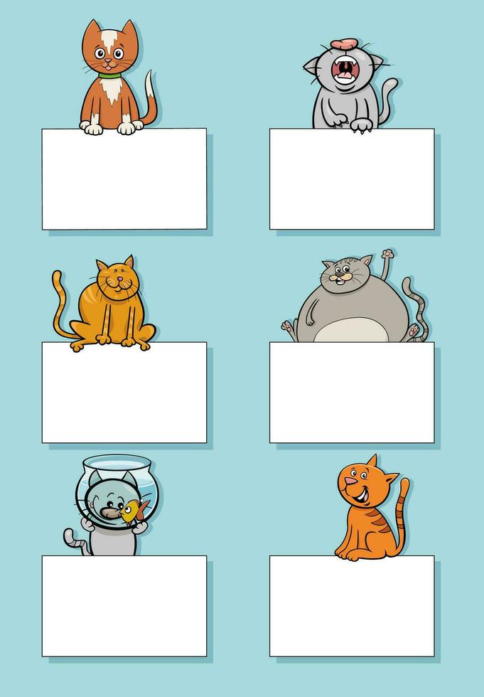 cartoon cats and kittens with cards design set vector