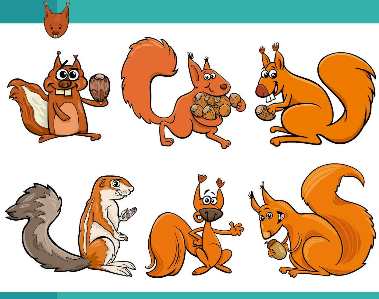 cartoon funny squirrels animal comic characters set vector