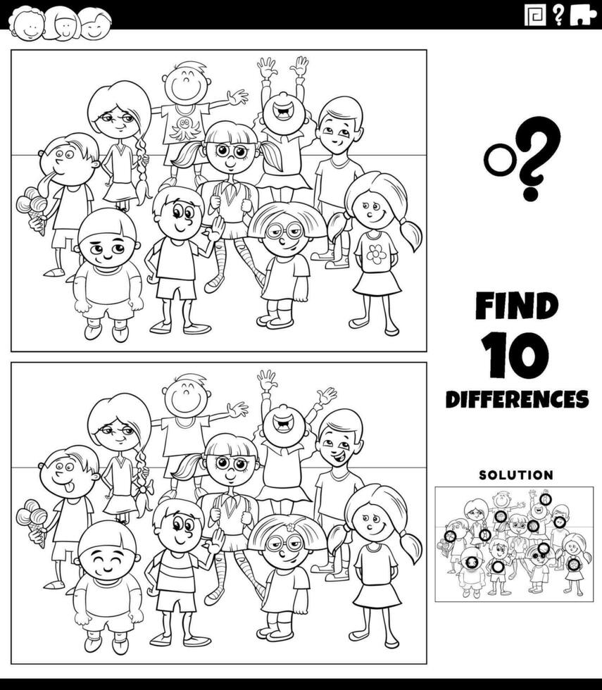 differences activity with cartoon children coloring page vector