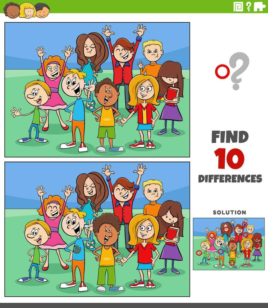 differences game with cartoon children characters group vector