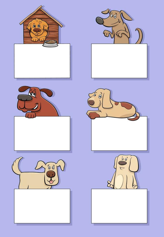 cartoon dogs and puppies with cards design set vector