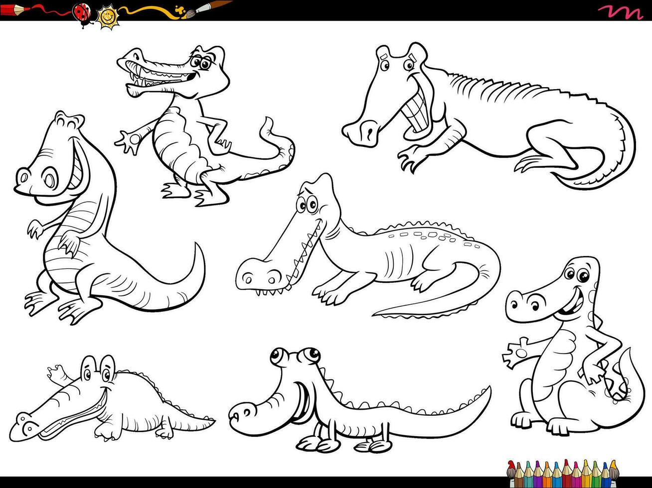 cartoon snakes animal characters set coloring page vector