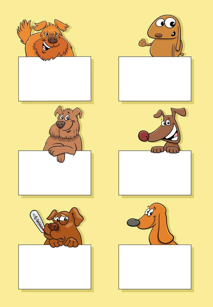cartoon dogs and puppies with cards design set vector