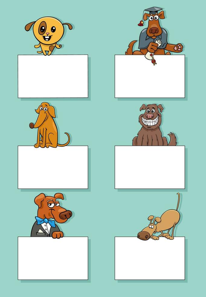 cartoon dogs and puppies with cards design set vector