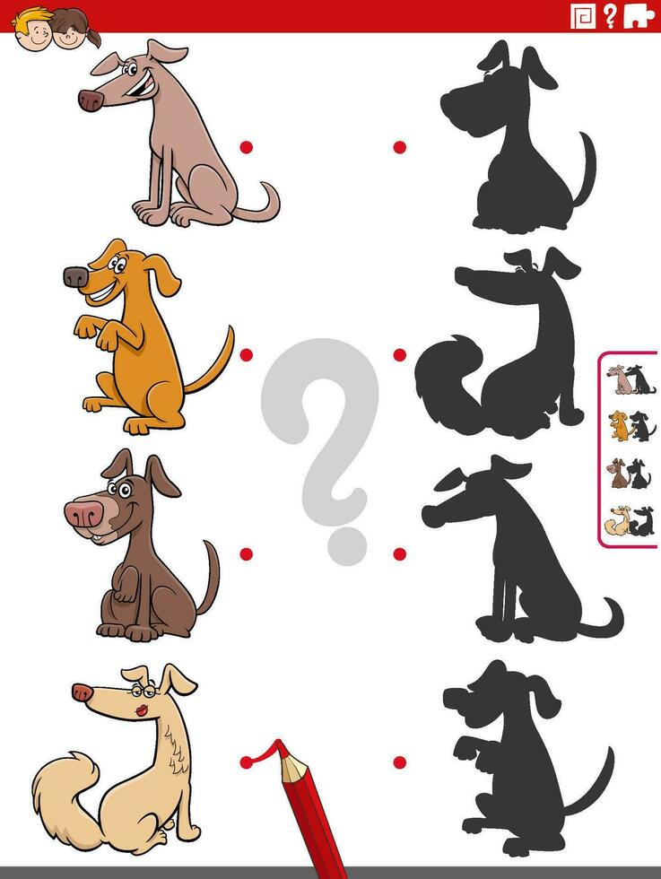 educational shadow activity with cartoon dog characters vector