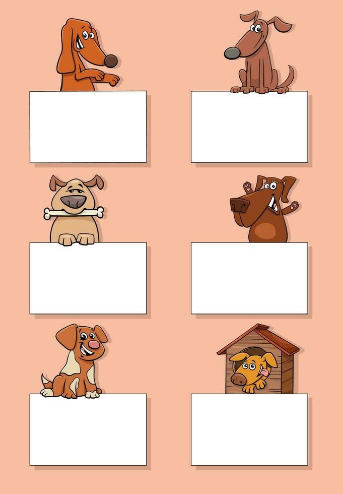 cartoon dogs and puppies with cards design set vector