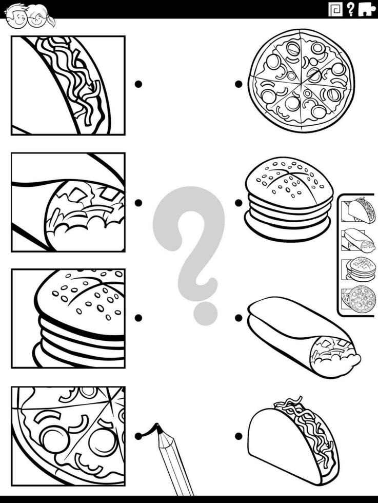 partido comida objetos y recortes juego colorante página vector