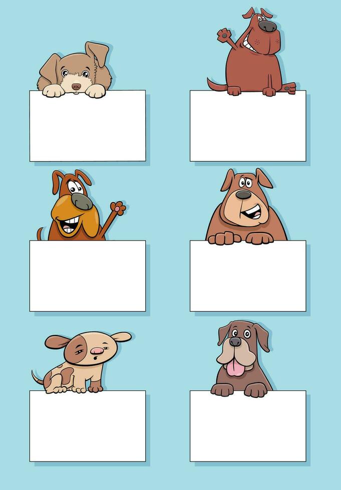 cartoon dogs and puppies with cards design set vector