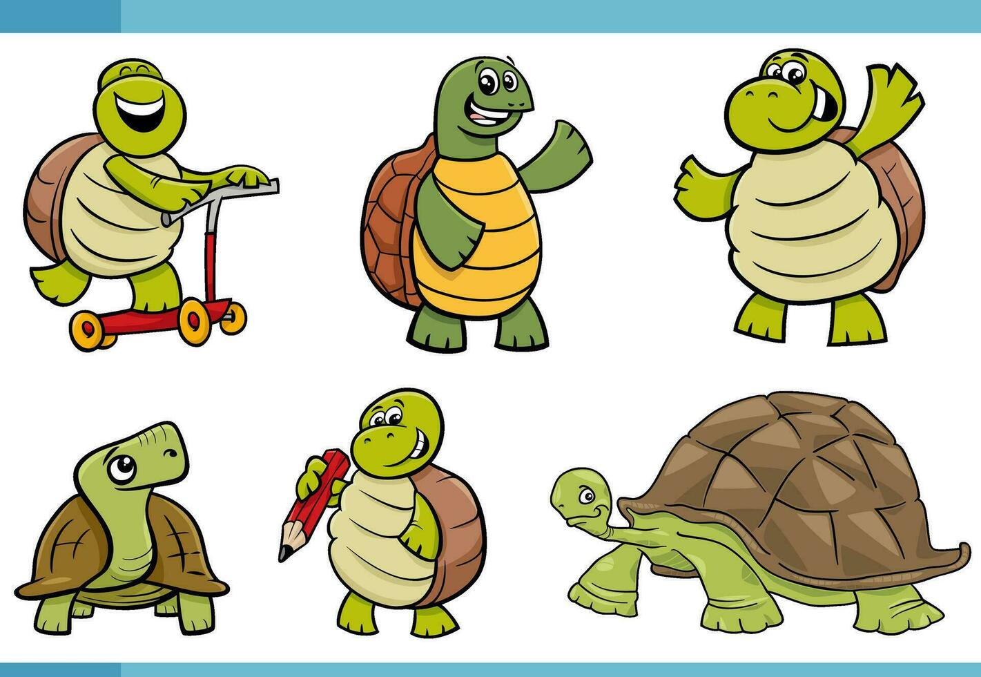 dibujos animados gracioso tortugas cómic animal caracteres conjunto vector