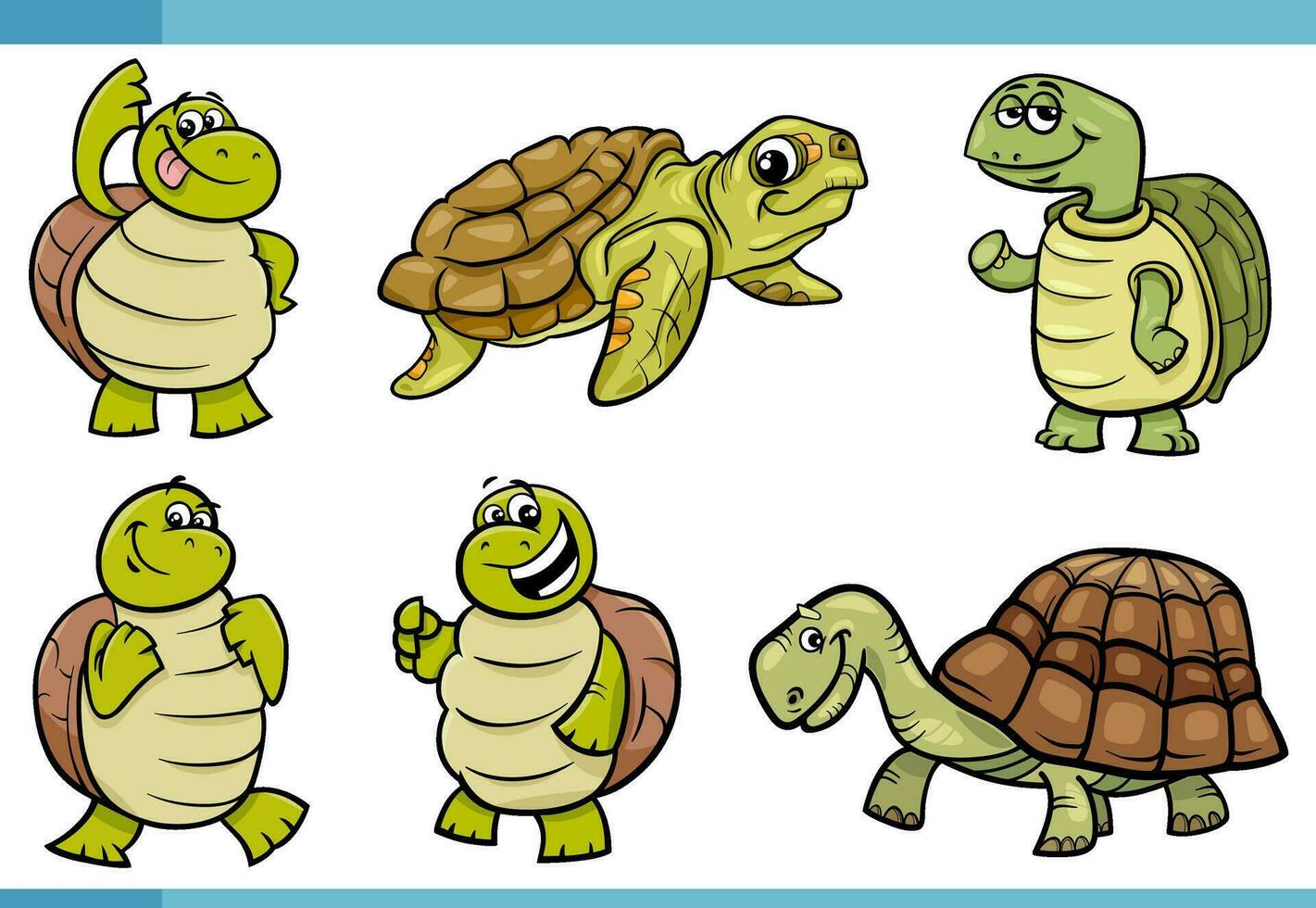 dibujos animados gracioso tortugas cómic animal caracteres conjunto vector