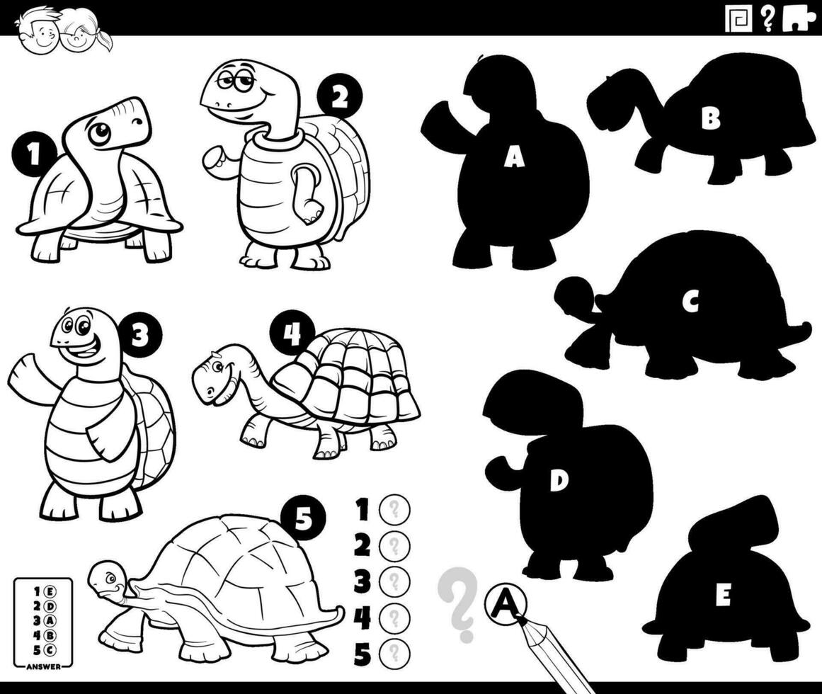 oscuridad juego con gracioso tortugas caracteres colorante página vector