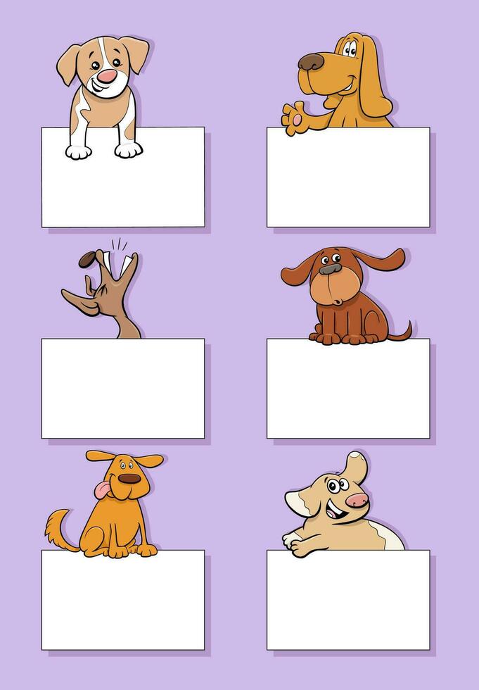 dibujos animados perros y cachorros con tarjetas diseño conjunto vector