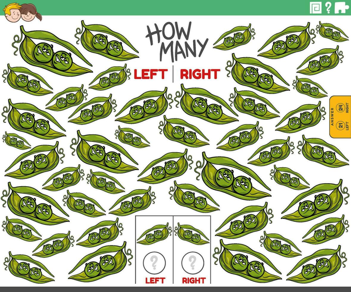 contando izquierda y Derecha imágenes de cómic verde chícharos caracteres vector