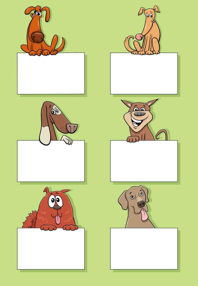 cartoon dogs and puppies with cards design set vector