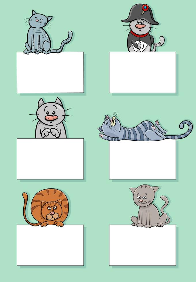 cartoon cats and kittens with cards design set vector