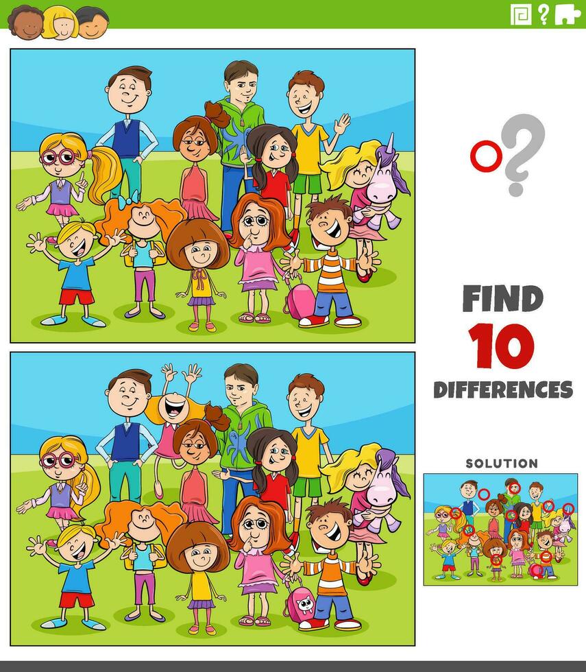 diferencias actividad con dibujos animados niños caracteres grupo vector