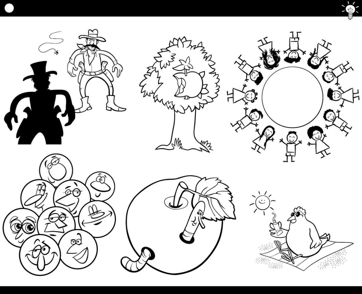 cartoon concepts or proverbs with comic characters set vector