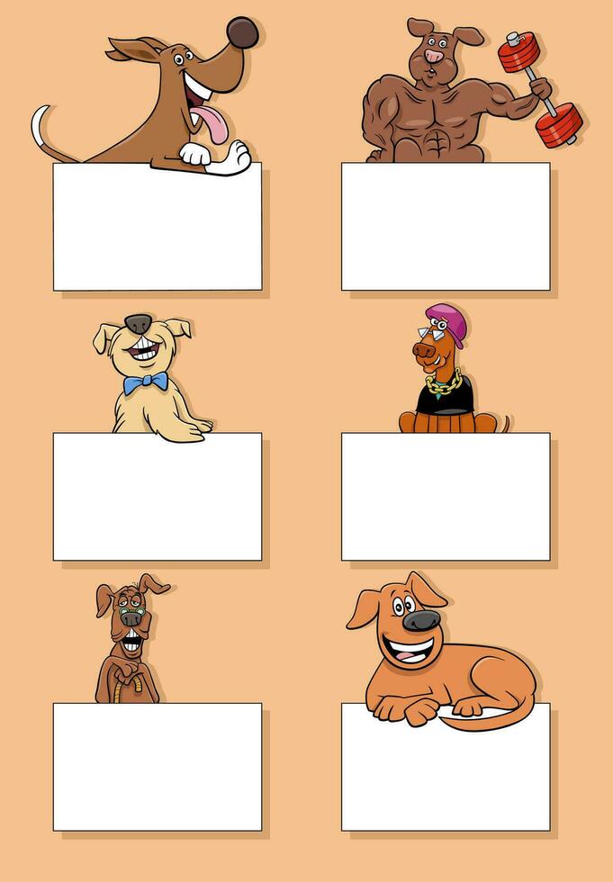 cartoon dogs and puppies with cards design set vector