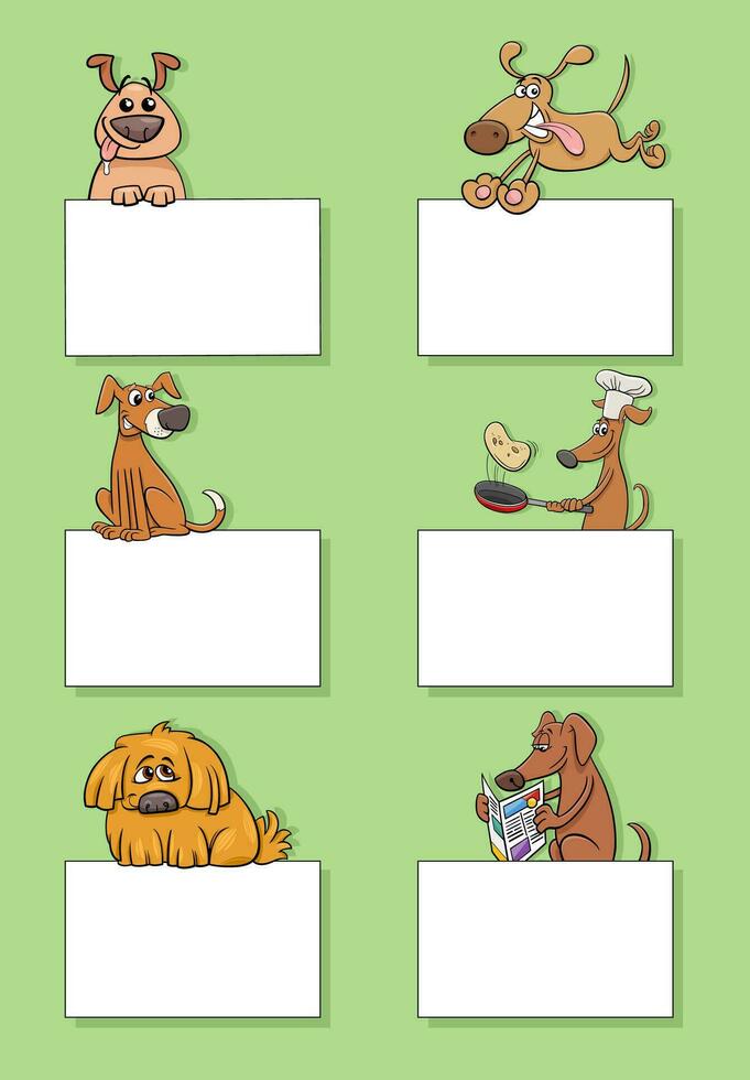 cartoon dogs and puppies with cards design set vector