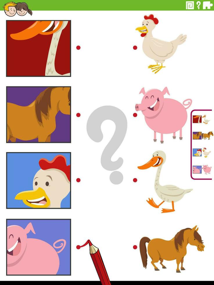partido dibujos animados granja animales y recortes educativo tarea vector