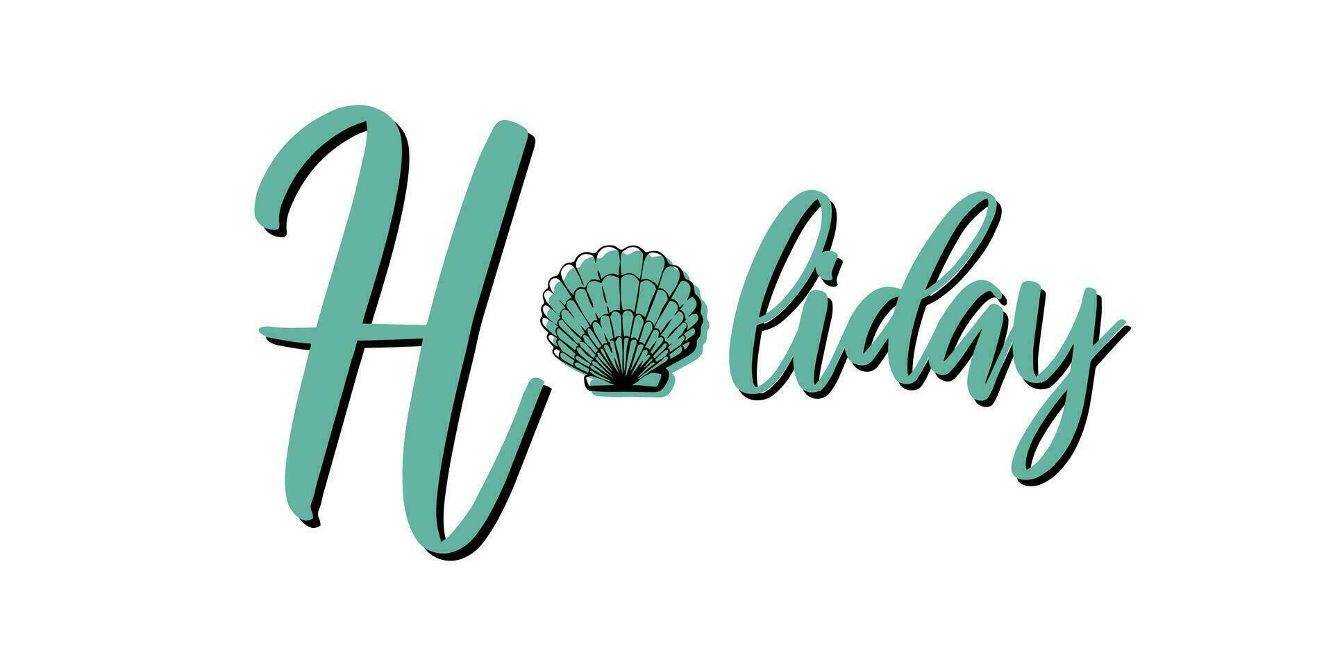 Holiday shell vector lettering illustration. Summer writing with  shell inside, instead of the letter o. Isolated. For your print, design, cards, invitations.