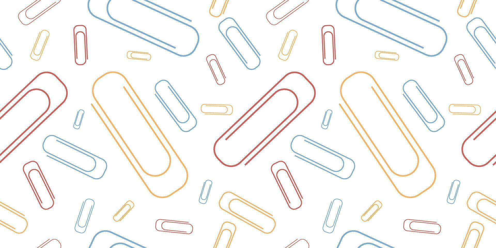 Vector Colorful Paper Clip Seamless Pattern Isolated on White Background. Office or School Supplies Texture. Perfect for office or school themes, wrapping paper, poster and banner, textile