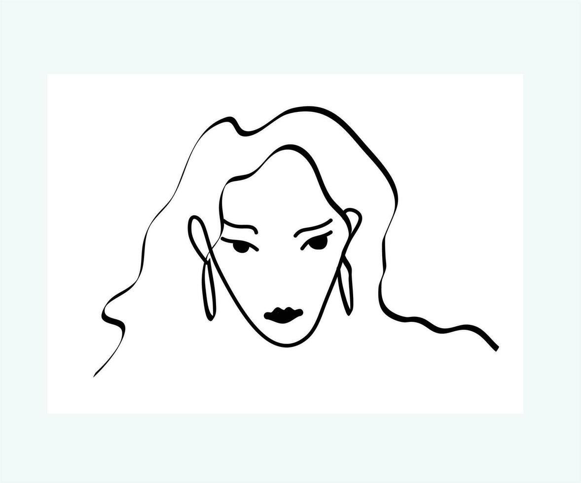 beautiful woman handdrawin minimal line drawing illustration free vector