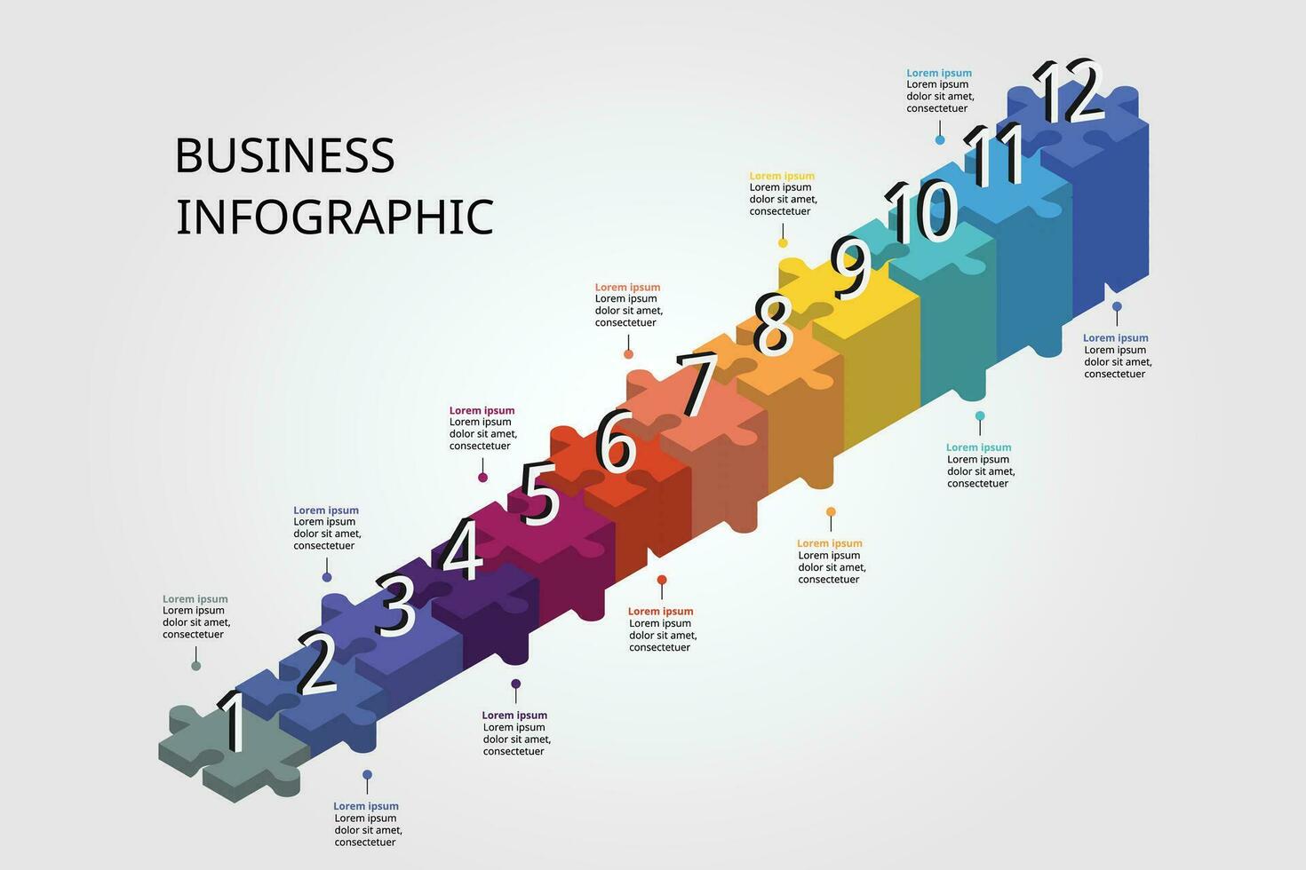 jigsaw graph ladder chart template for infographic for presentation for 12 element vector