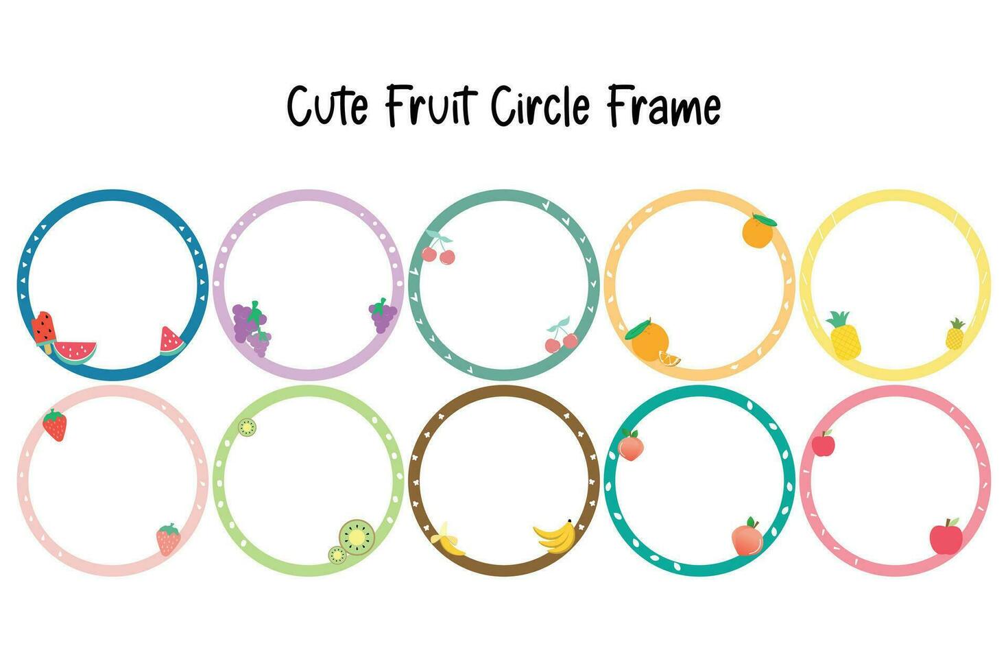 linda circulo frontera marco ilustración clipart para niños o hoja de cálculo con Fruta decoración vector