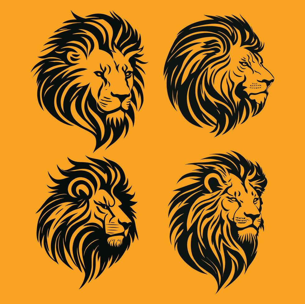 A set of lion head vector artwork and illustration