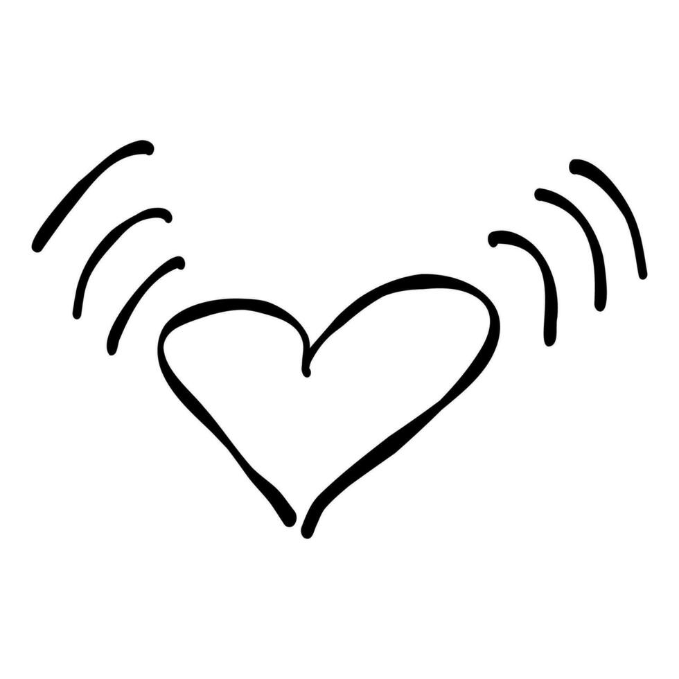 heart beat love icon doodle black element vector