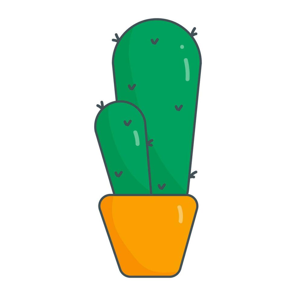 cactus green needles pot yellow icon element vector