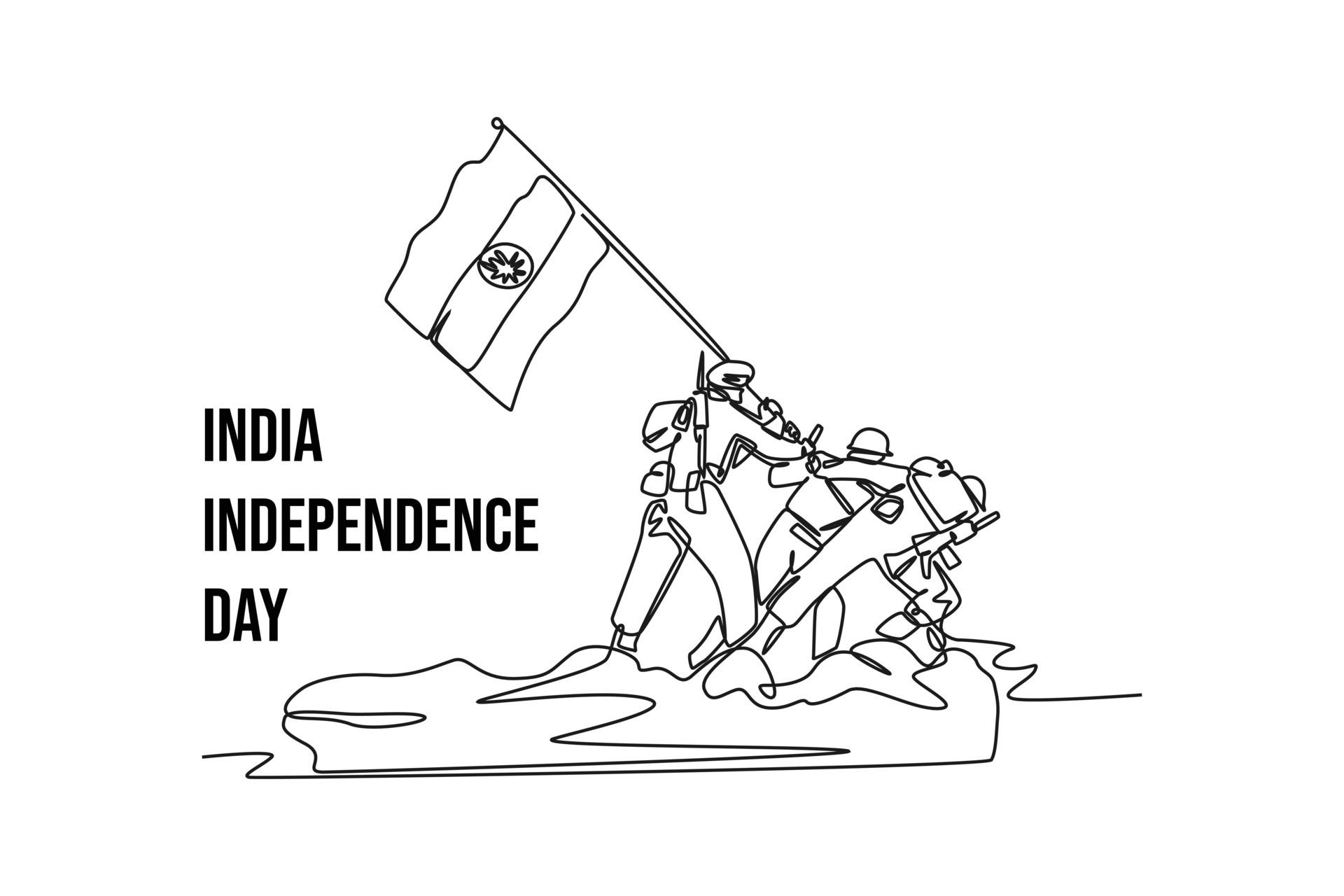 Continuous one line drawing 15th August India Happy Independence Day ...