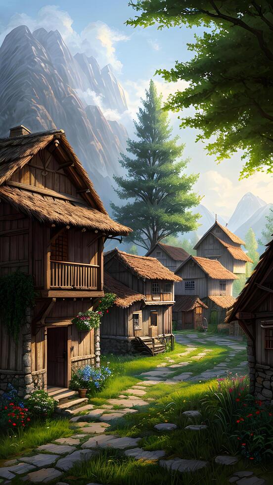 Wonderful realistic village environment created with technology photo