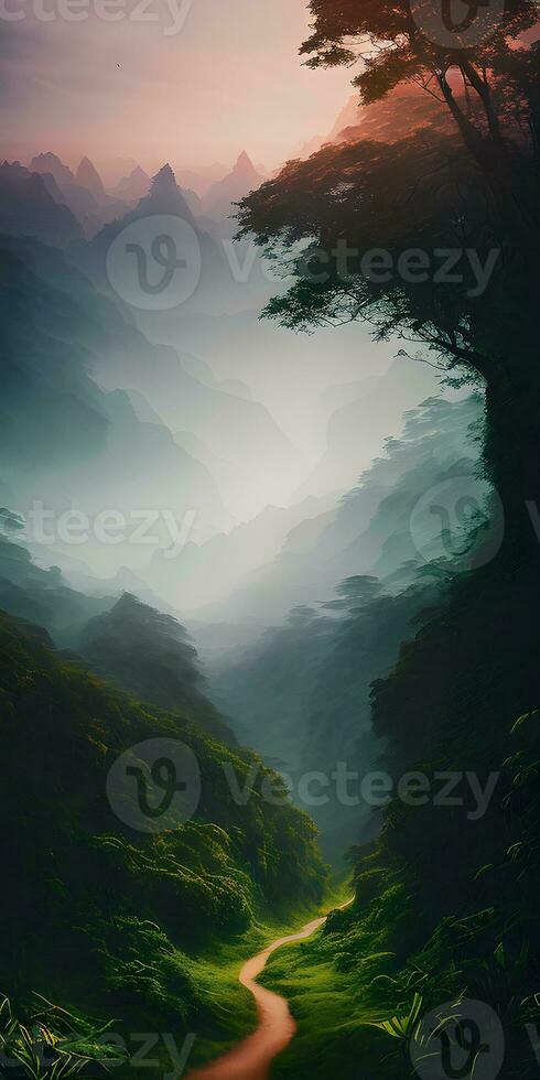 Dramatic nature landscape by swarm of clouds photo