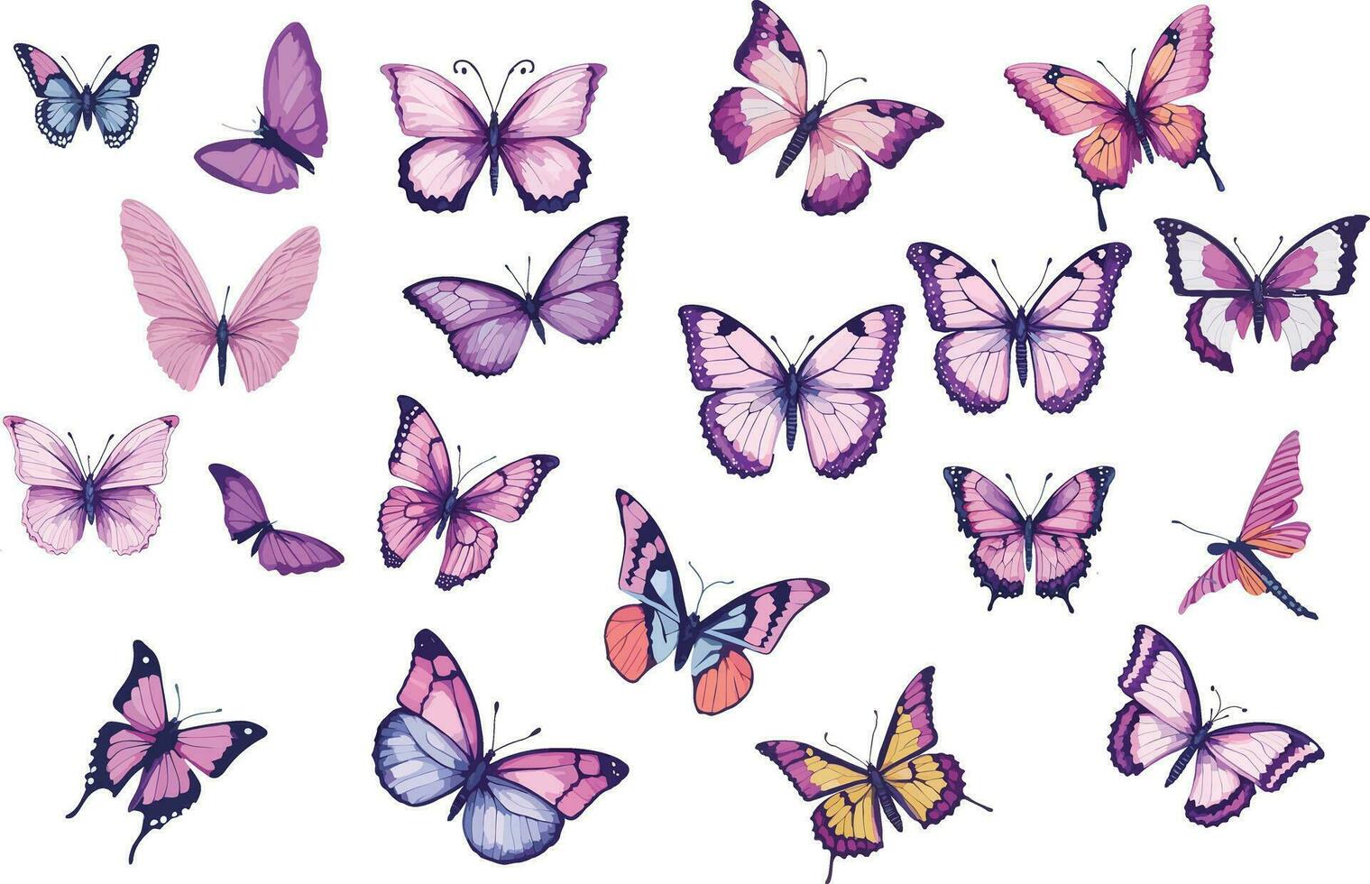 Watercolor Butterfly collection . vector