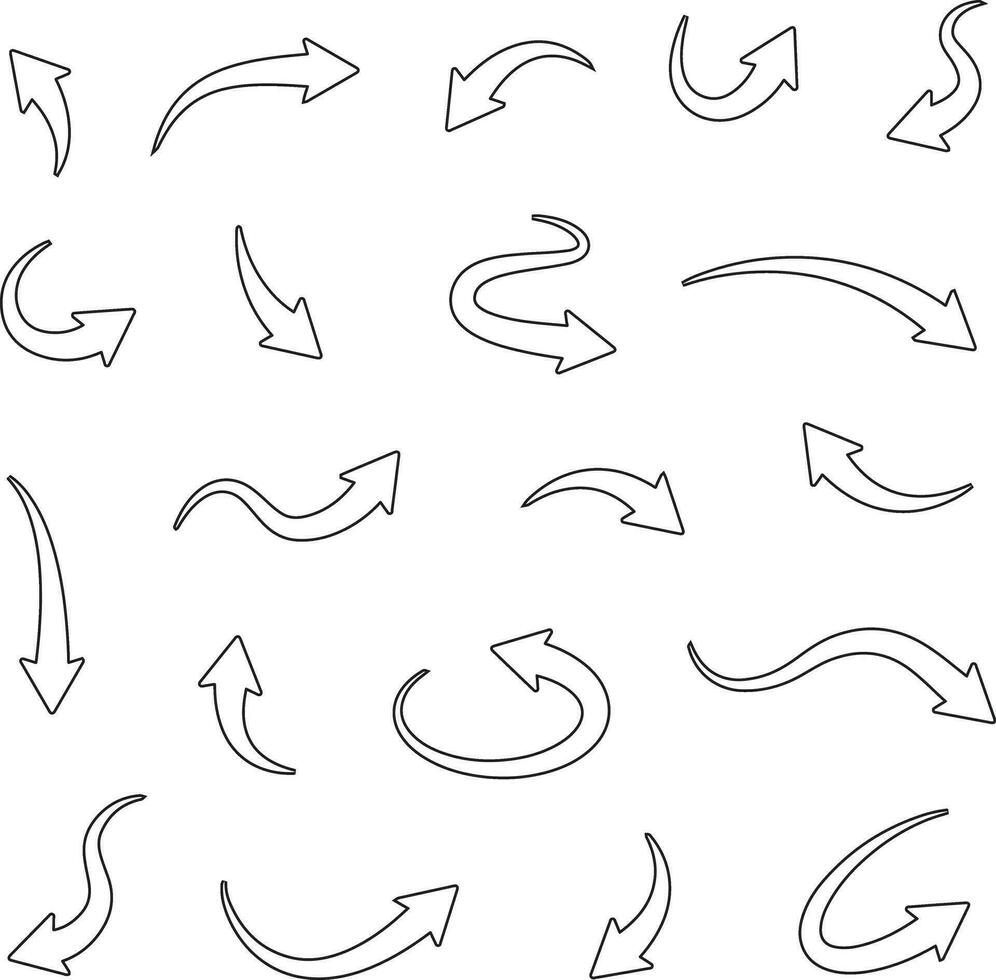 Hand drawn arrow vector icons set. sketch arrow design for business plan and education.