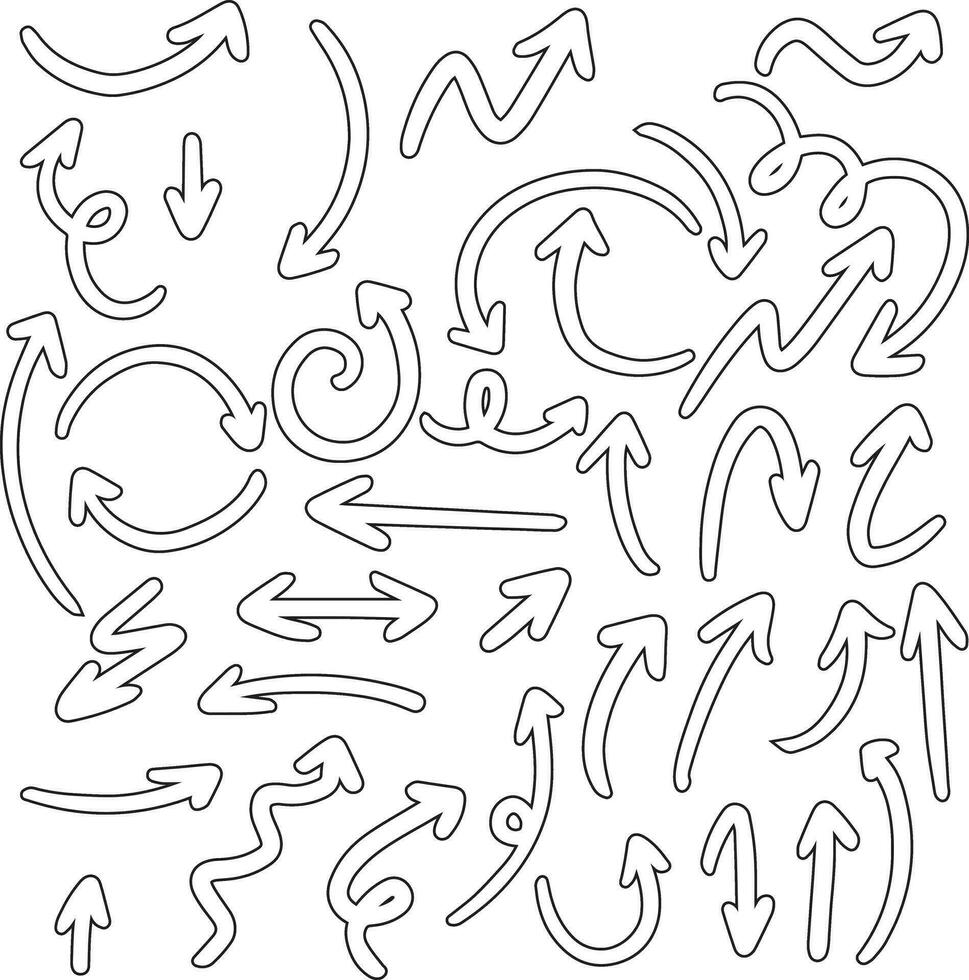 Hand drawn arrow vector icons set. sketch arrow design for business plan and education.